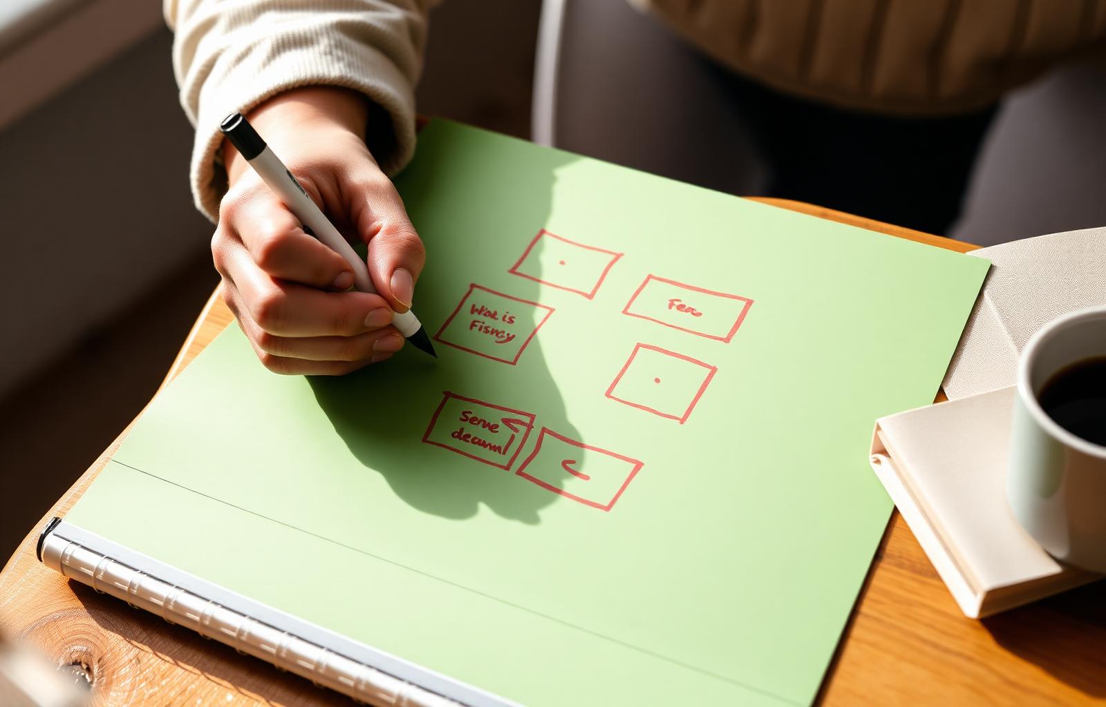 Handnotizen auf einem Flipchart-Block — visuelle Strukturierung, wie wir sie in unseren Inhouse-Schulungen einsetzen.