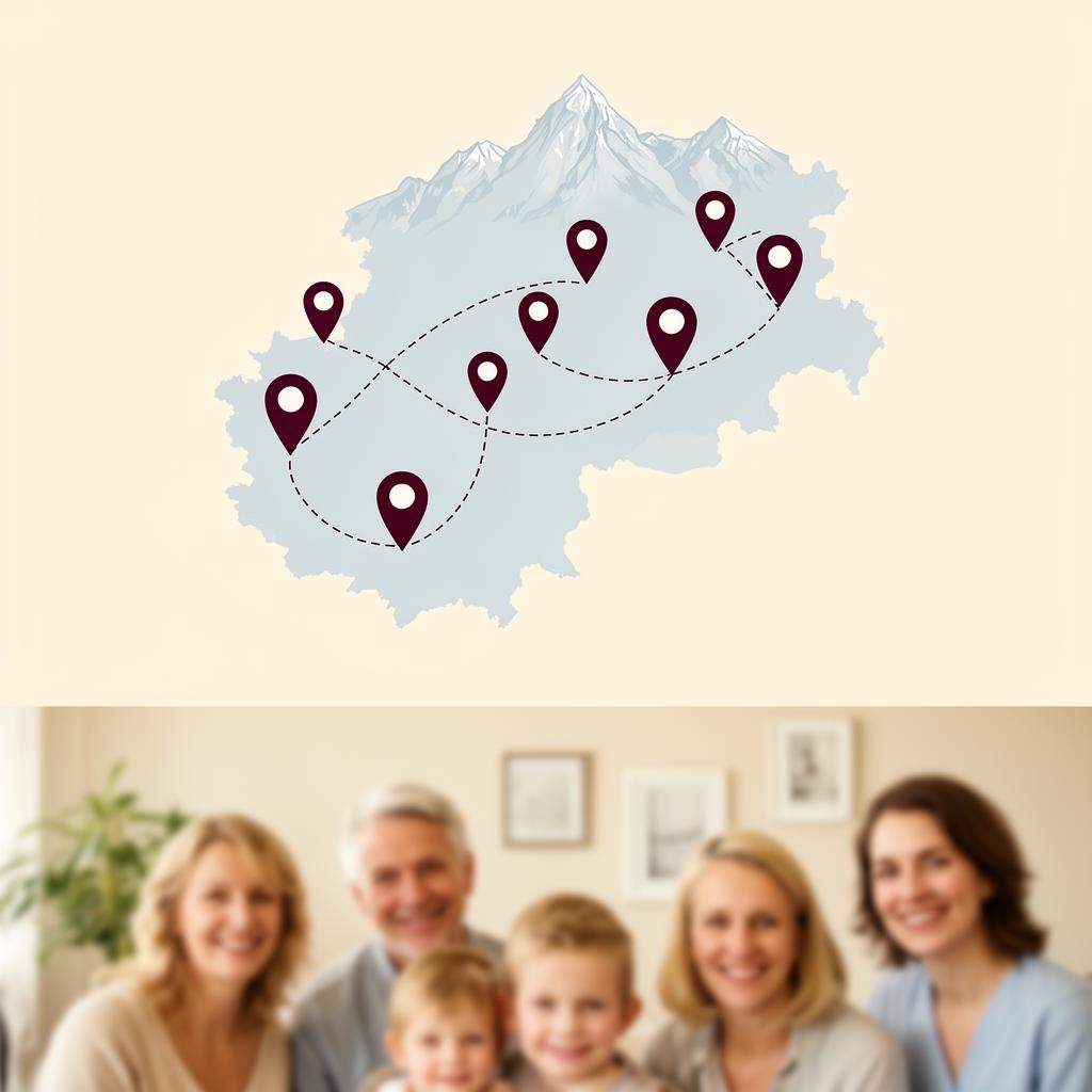 Editoriale Collage: stilisierte Schweiz-Karte mit Standort-Markierungen, daneben ein Beratungsgespräch in einer hellen Praxis.